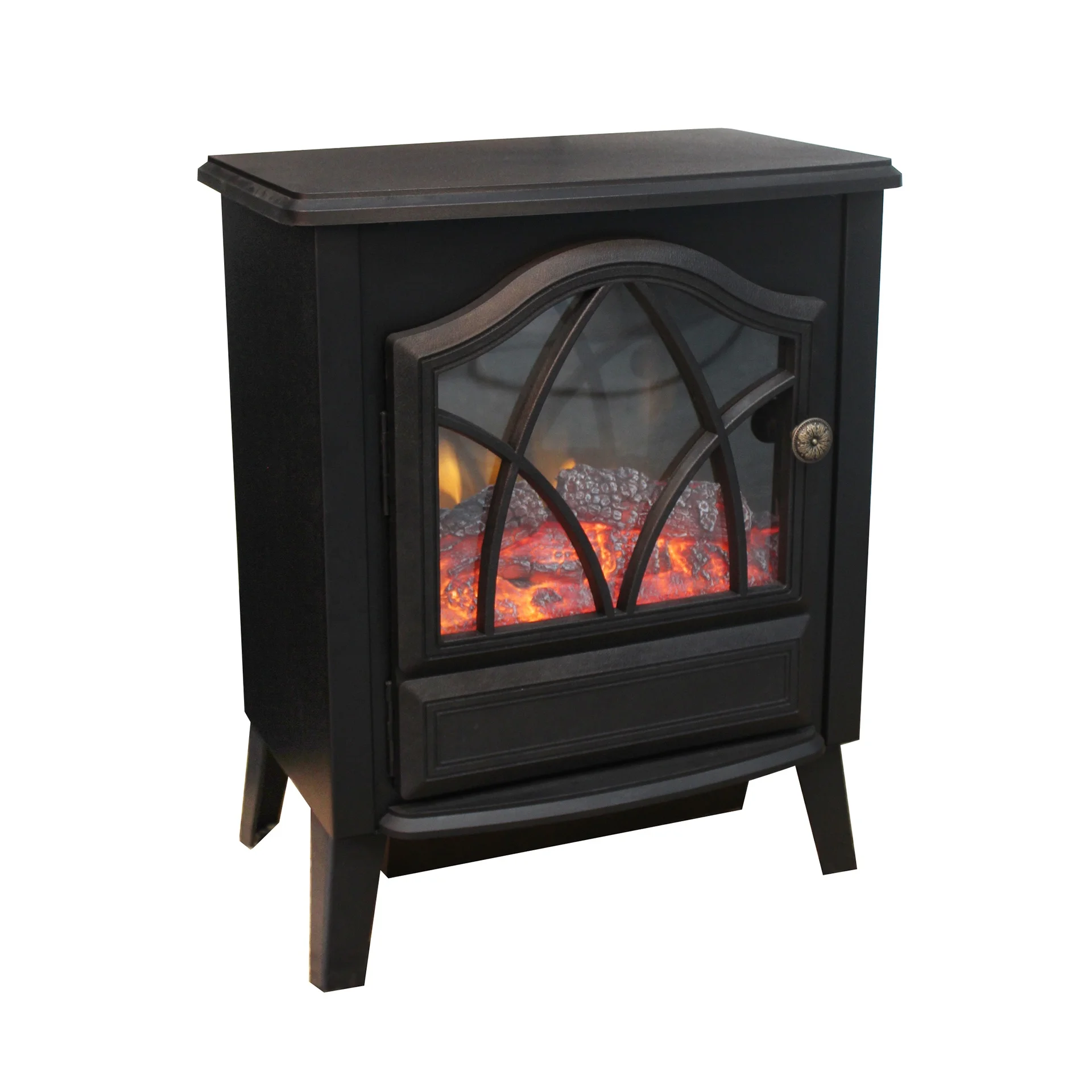 Electric Fire Electric Fireplace Freestanding Stove Portable Type Polyresin Log Set Flame Effect Black Finish