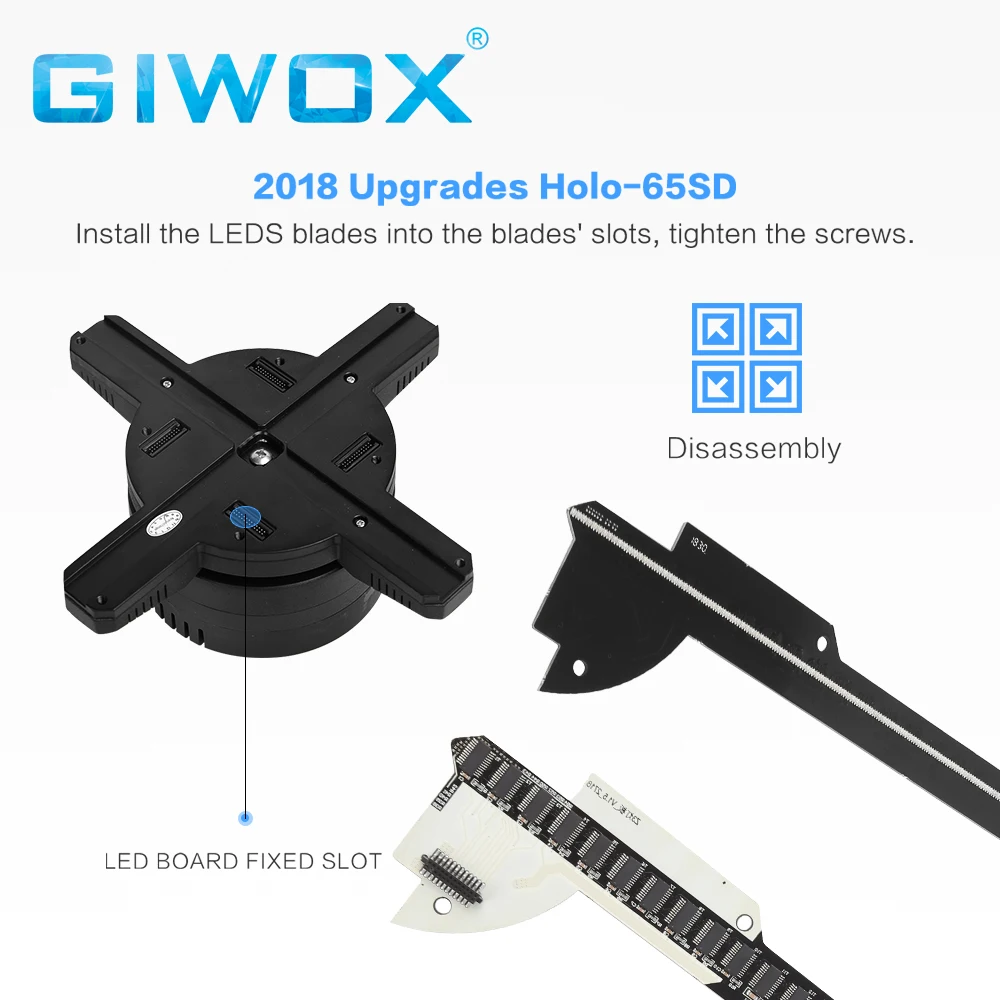  Giwox Holo 65SD 8 Гб 3D Голограмма дисплей вентилятор разрешение 1080P реклама видео