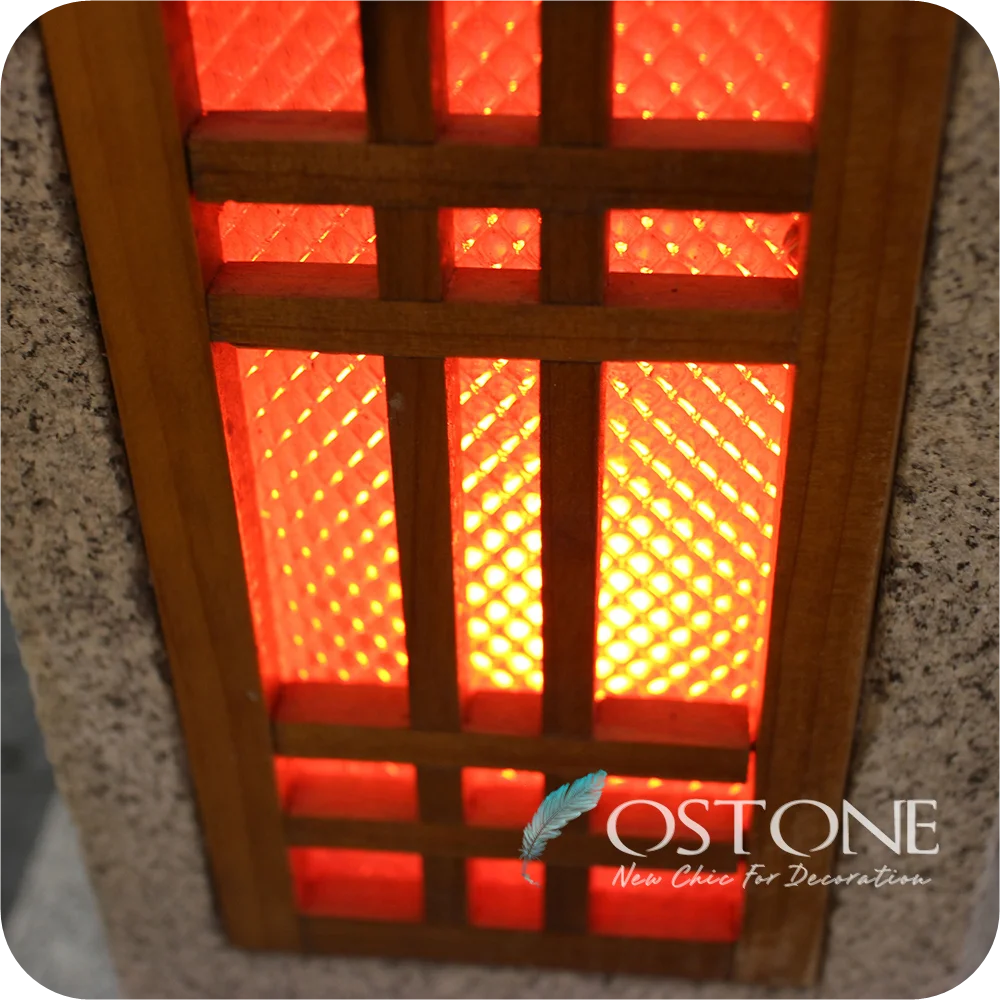 Oriental Outdoor Japanese Solar Led Carved Granite Antique Lantern