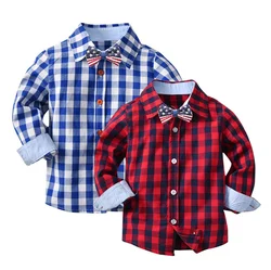 Клетчатый галстук с длинным рукавом джентльменская рубашка для мальчиков эксклюзивная детская одежда