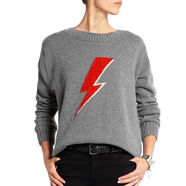 
Женский вязаный серый кашемировый свитер Intarsia, дизайнерский свитер на заказ  (60365671371)
