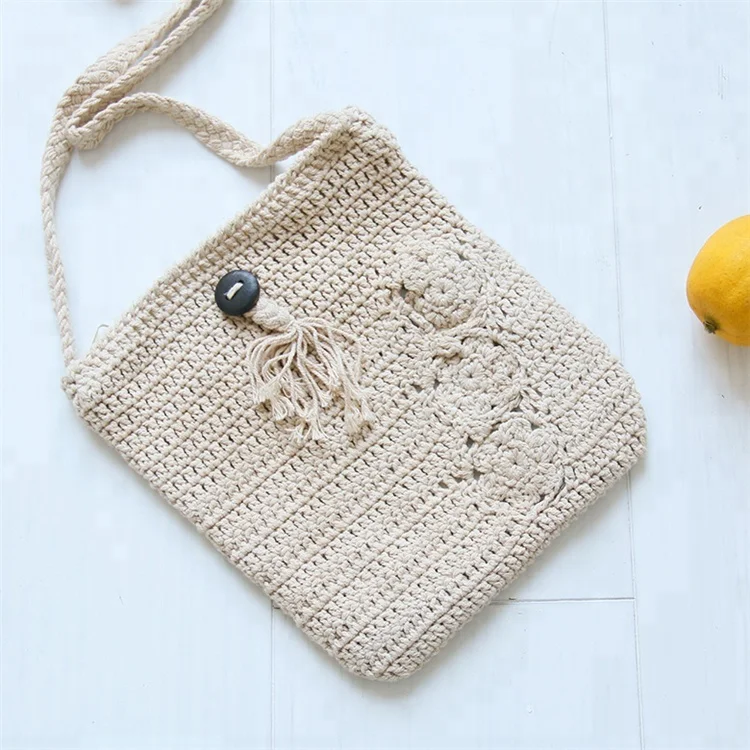 
2021 Eco-friendly Washable Vintage Hand Knitted Macrame mesh Bags crochet tote Macrame Ladies Bag 