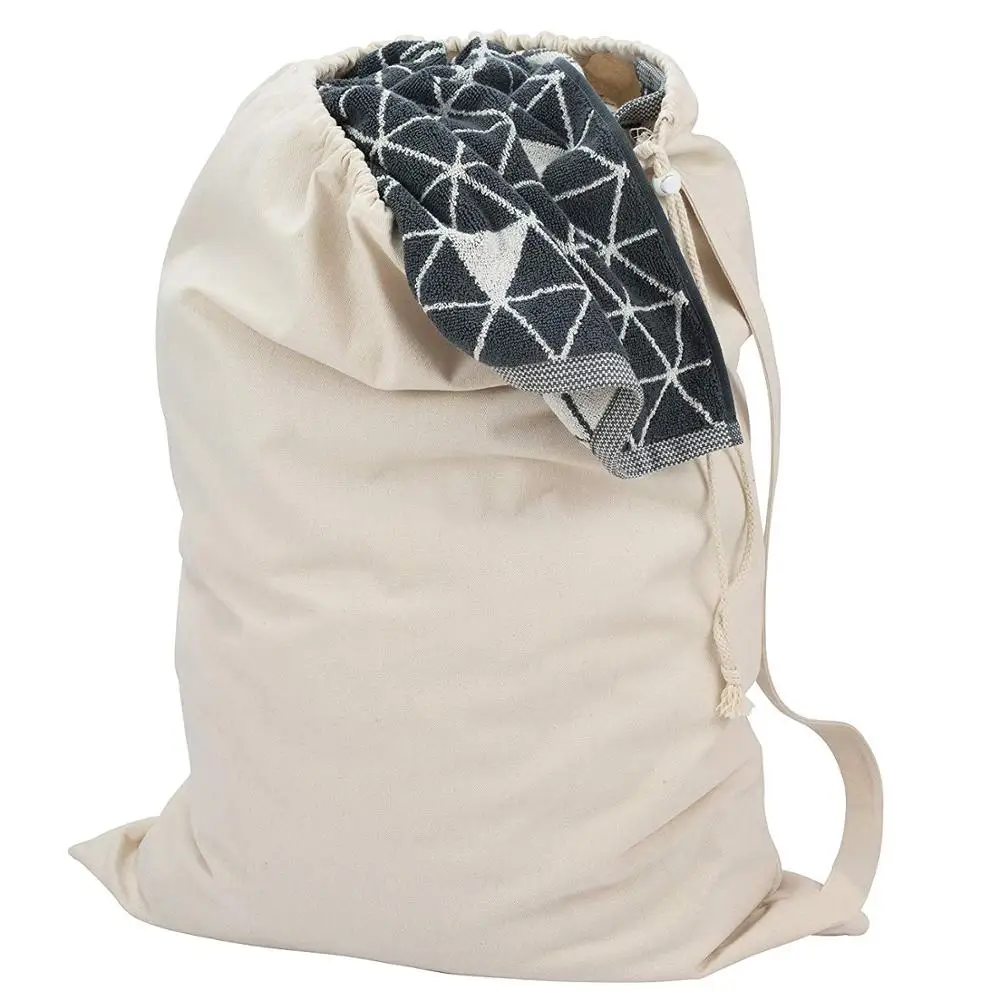 Reusable Canvas Cotton Drawstring Laundry Backpack Bag
