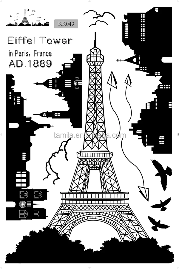 Hot sale Non-toxic wholesale fashion eco-friendly and removable eiffel tower wall sticker