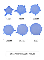 6-pack Reusable Suction Stretchable Seal Silicone Stretch Lids Set