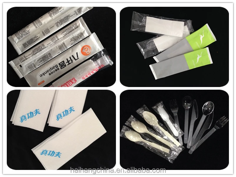
disposable spoon knife fork auto feed wet wipe/tissue paper making packing machine of Ruian China 