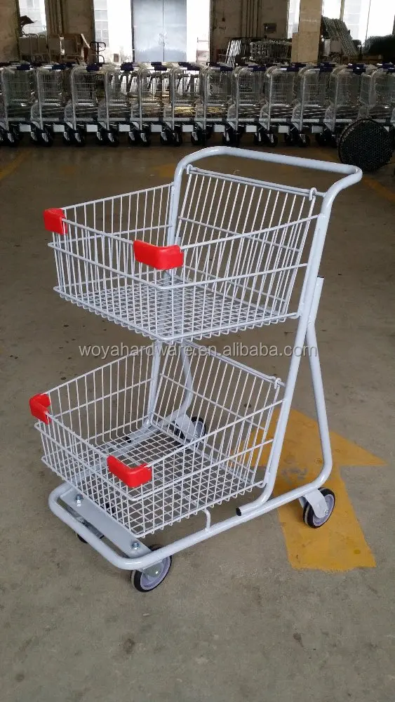 
2 layer double basket supermaeket shopping trolley cart unfolding 