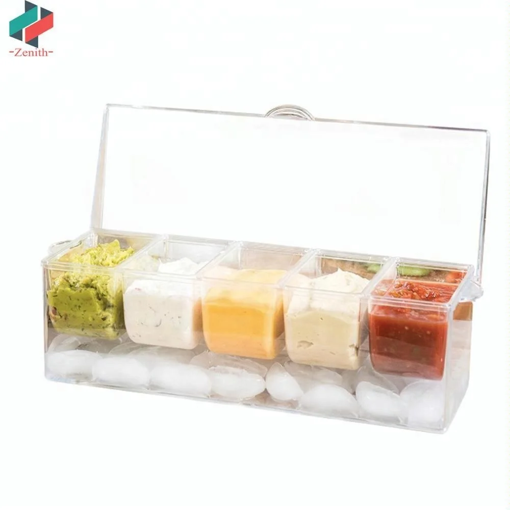 ZNK00010 Large Durable Clear Chilled Bar Condiment on Ice Caddy with 5 Removable Containers