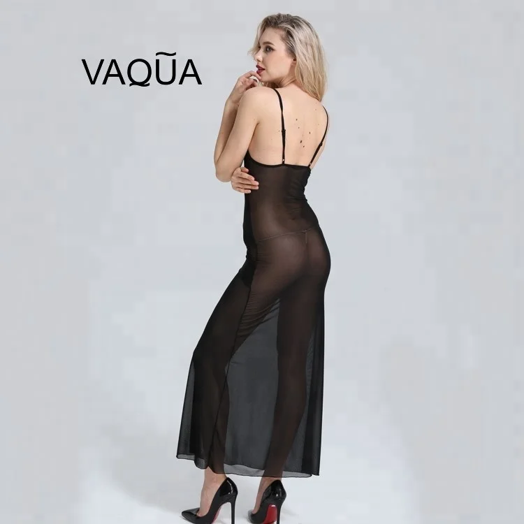 China Factory Black Mesh Hot Ladies Sexy Transparent Dress