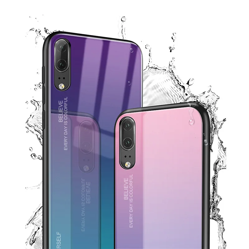 Colorful Rainbow Gradient Phone Case For Huawei P20, 2019 Nova 4E Y5 mate 20 P30  Pro Lite P smart plus Glass Cover