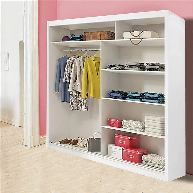 Oak Color Modern Bedroom Mirror Sliding Doors Wardrobe with LED Light