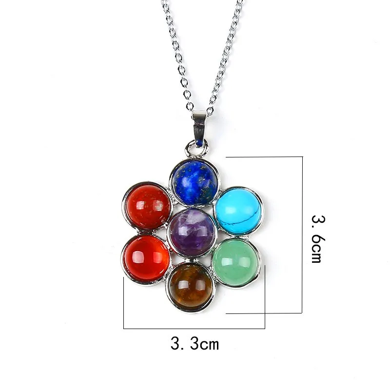 7 Chakra Stones Reiki Healing Point Chakra Pendant Tree Of Life Charm