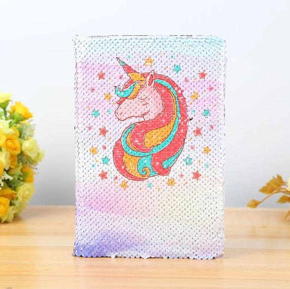 Inno-Crea A4 Size Unircore Pattern Diary Reversible Custom Magic School Sequin Paper Notebook for Girls