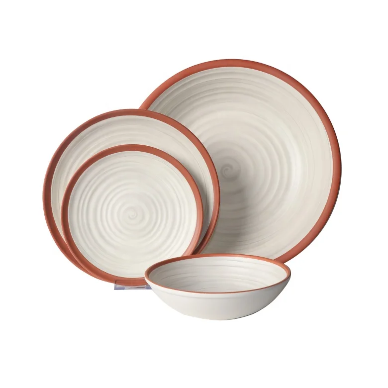 China factory cheap price OEM eco friendly plastic kitchenware melamine creamy white korean unbreakable dinnerware sets luxury