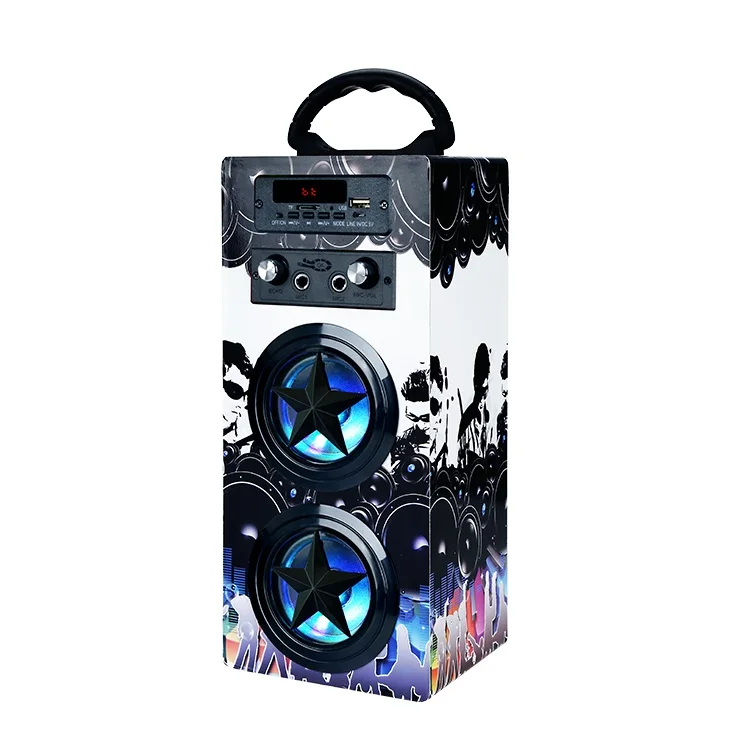 New arrival Wooden case KBQ-1603 wireless speaker Karaoke Portable speaker USB TF FM AUX KBQ1603 Sound box with led light 3w*2