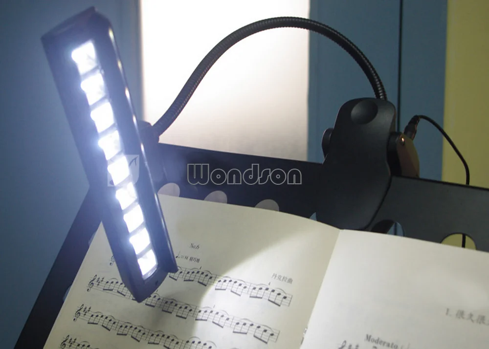 AA Battery Power Supply 10 LED Piano Music Stand Clip Reading Light