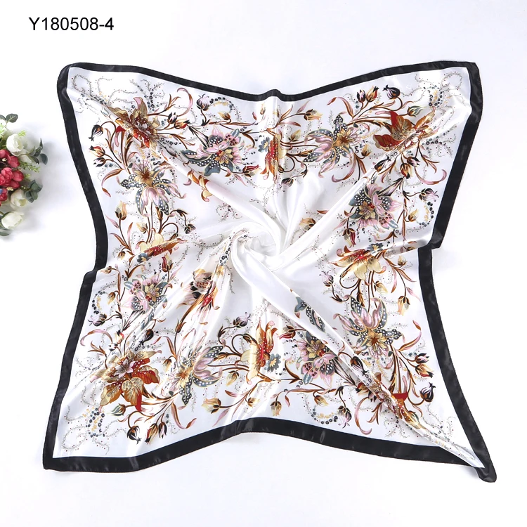 women headwrap 90x90cm luxury various printing square silk satin scarf