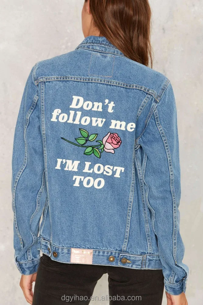 Yihao fashion new autumn wholesale jean jacket women outwear printing denim jacket women