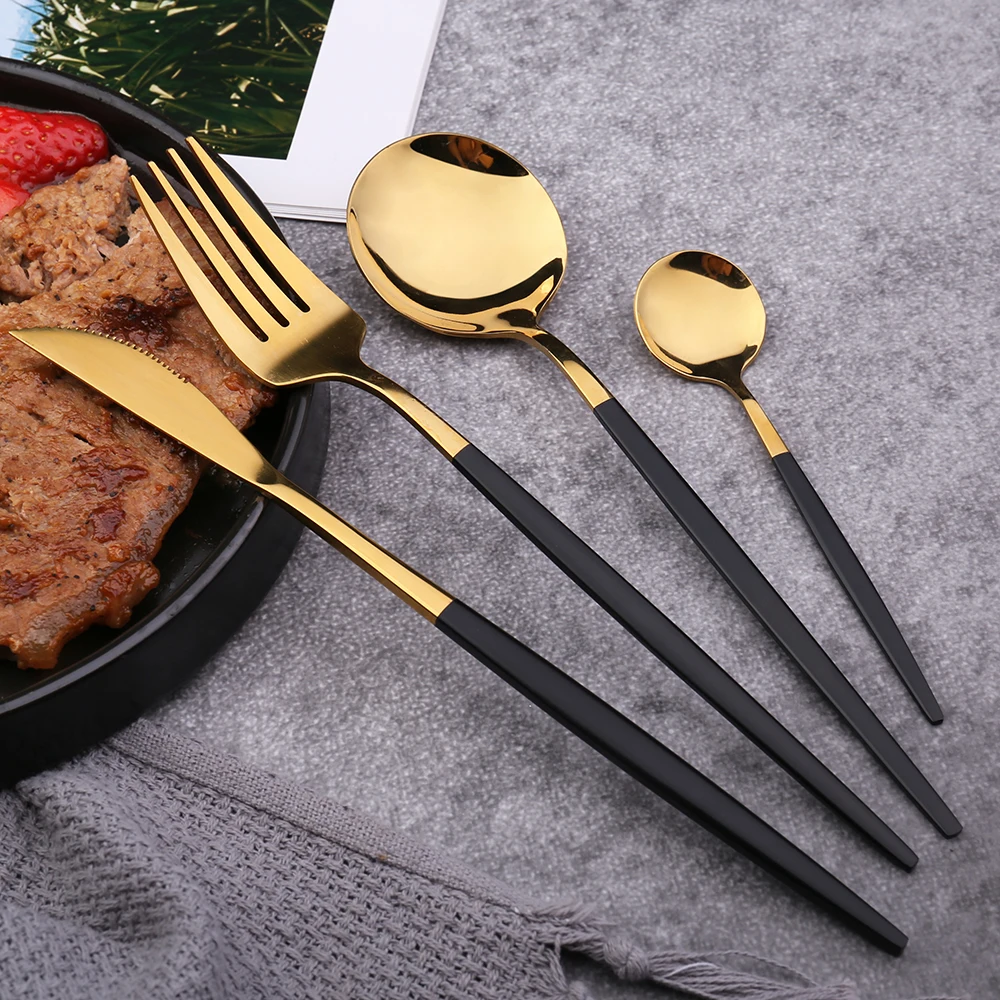 
Chinese Factory Travel Cutlery Set Gold Plated Forks and Knives Stainless Steel Flatware 