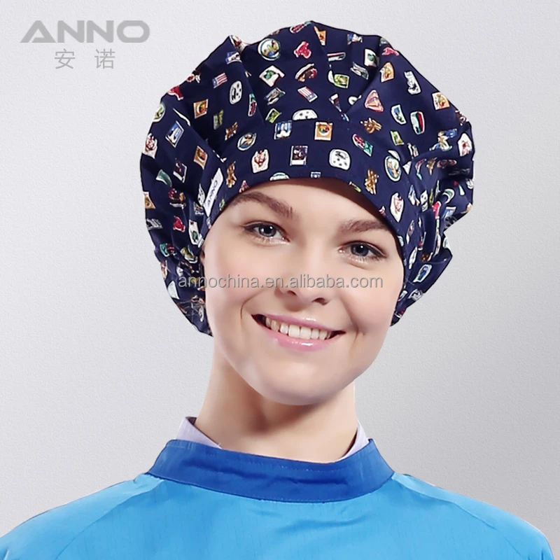 Anno Bouffant Medical Nurse Hat Uniform Hospital Cap Printed as Pictures / Cotton 65% Polyester, 35% Cotton for Unisex