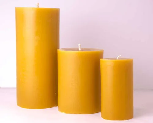 
cheap price natural smell pillar shaped 100% pure beeswax candle 