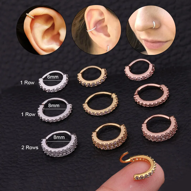 Silver And Gold Plated Copper Cz Hoop Clicker Helix Cartilage Earring Daith Snug Rook Tragus  Nose Piercing Jewelry Wholesale