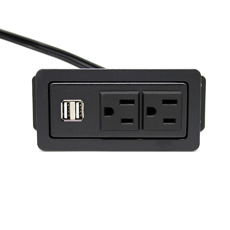 Furniture Intelligent Power 2 Grounded Outlets 2.1A USB Port 10 Inch Plug Cord Black Color