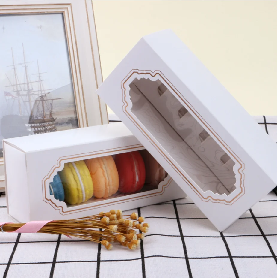
White 5 and 10 Pieces Macaroon Cake Cookie Drawer Box With Clear Window 