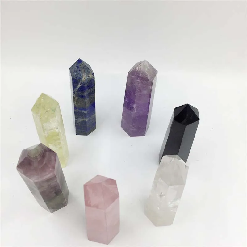 Natural clear rock quartz crystal Six edges healing points/wands/pillars with hole for crystal cup/bottle