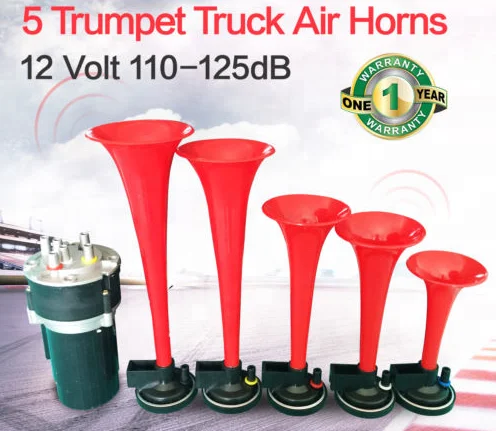 Music Dixie Electronic Chrome Air Horn Compressor 5PCs System