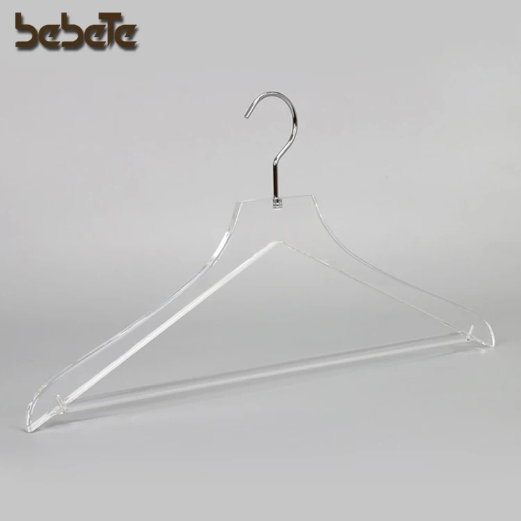Luxurious Feel Clear Acrylic Crystal Collection Coat Hangers with Pant Bar, Anti-rust Hook, 3 Pack