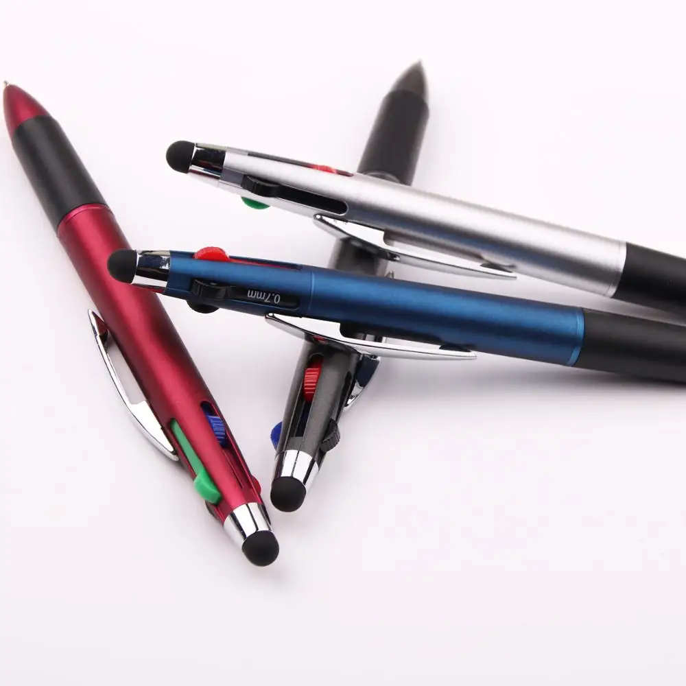 Multi color 4 in 1 color pen metal clip 4 color in 1 ball pen 4 in 1 stylus pen