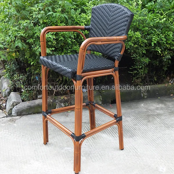 All-weather Patio Rattan Bar Chair in Black Color