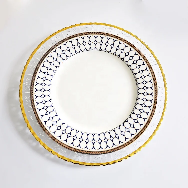 
Weddings dessert wholesale clear decorative round under gold glass plates for decoupage 