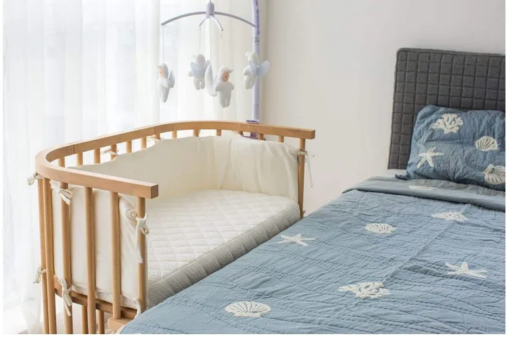 Beech Wood Round Shape New Born Baby Crib Co Sleeper Baby Bed