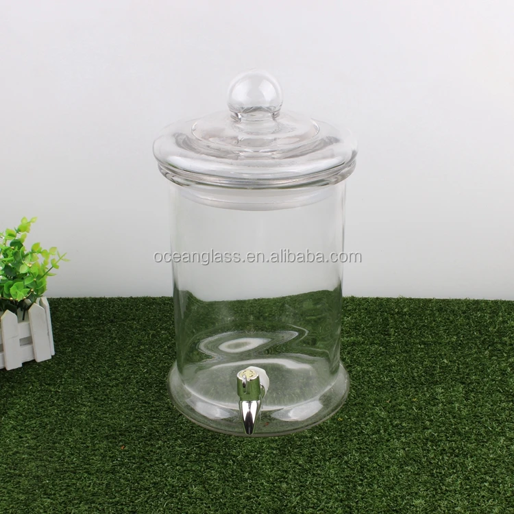 Zibo Hongmao 5L 2.5L cylindrical glass drinking dispenser with tap glass mason jar with tap
