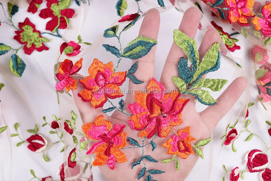 
Multi-color Lace Fabric Flower Mesh Embroidered Elegant Cheap Wedding Dress Tulle Lace Fabric 