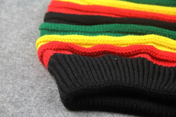
High Quality Customizable Iridescent Women and Men Unisex Beanie Warm Winter Striped Knitted Hat 