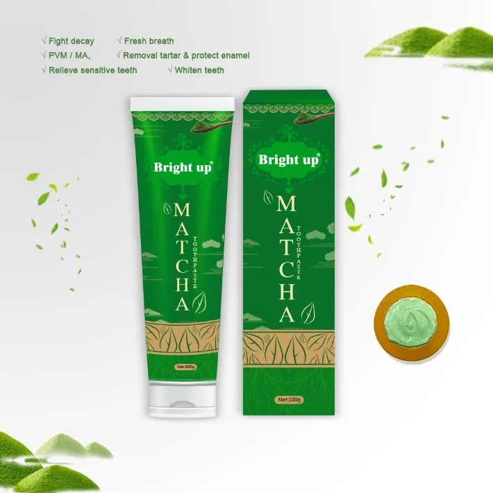 OEM Natural Fresh Breath Remove Stains Teeth Whitening Matcha Toothpaste 100g
