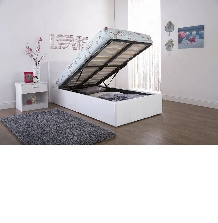 Маленькая двойная коричневая оттоманка 4 фута, подъемное хранилище, кровать из натуральной кожи, рама для спальни, детей