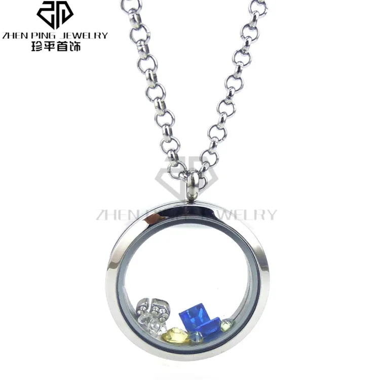 30mm round charm locket pendant silver floating necklace