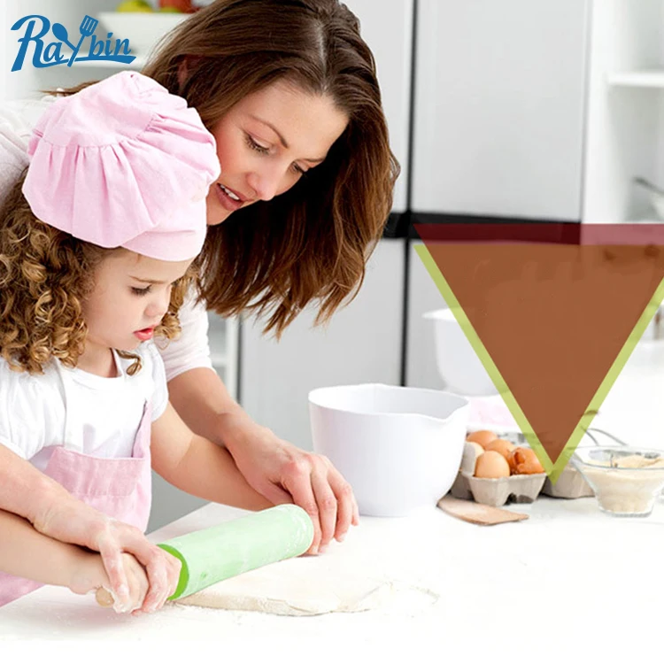 Home kitchen pastry baking tools non-stick silicone rolling pin with wood handle