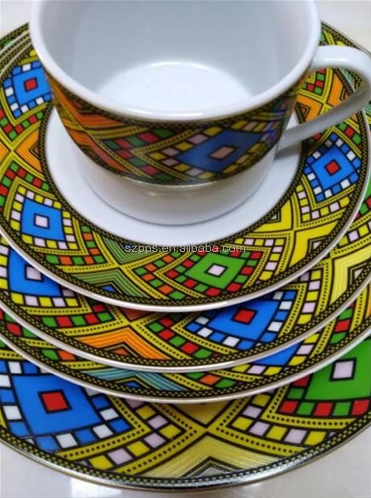 Hot sale 20pcs dinner set Ethiopian and Eritrean art dinnerware set Road deisgn