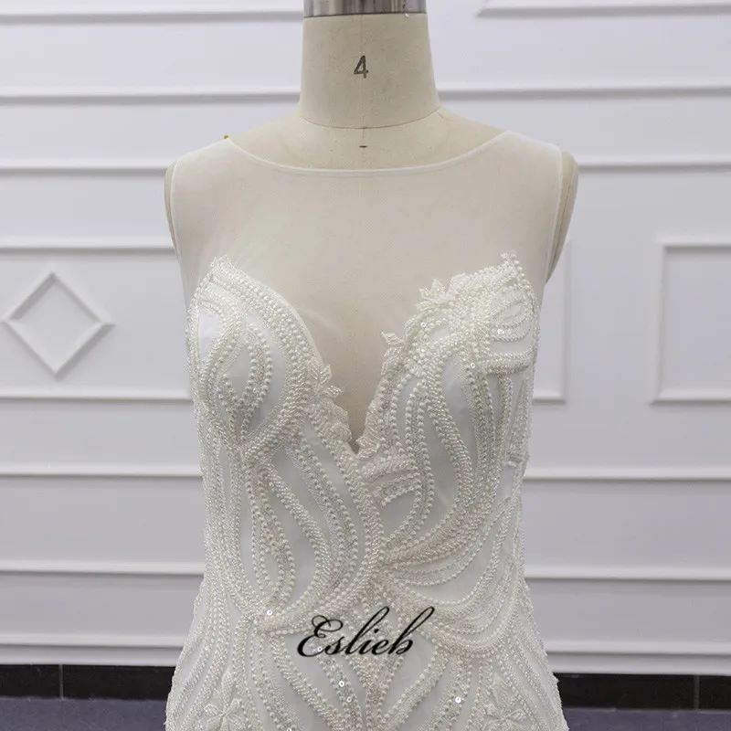 Eslieb SJ077 real photo champagne custom style luxury lace O-neckline zipper  wedding dress bridal mermaid