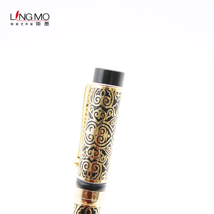2020 Hot selling modern stationery luxury gold pattern rollerball pen metal roller pen