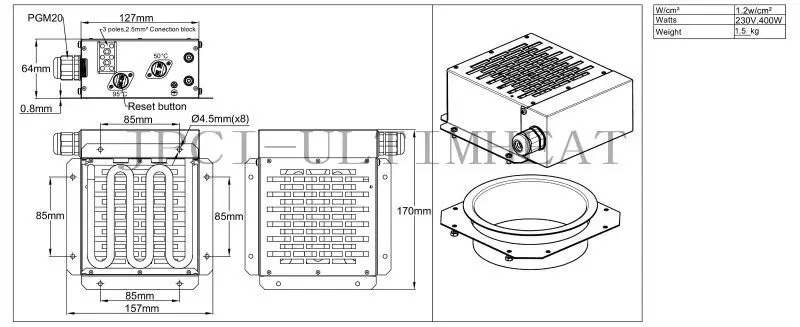 Type 9NN. Duct heaters, Small size air duct square heaters