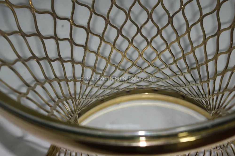 CN8014 Modern golden mesh base design clear glass top coffee table and side table.