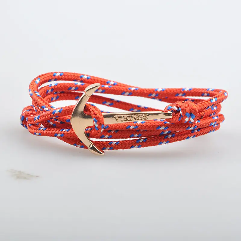 Handmade Custom Logo Mens Rope Bracelet Alloy anchor Paracord Bracelets