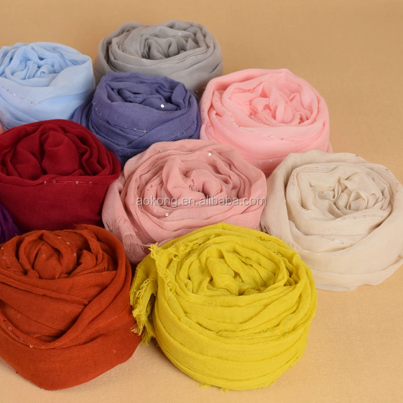 New arrival breathable muslim high quality wraps arab oversize soft plain sequin hijab scarf