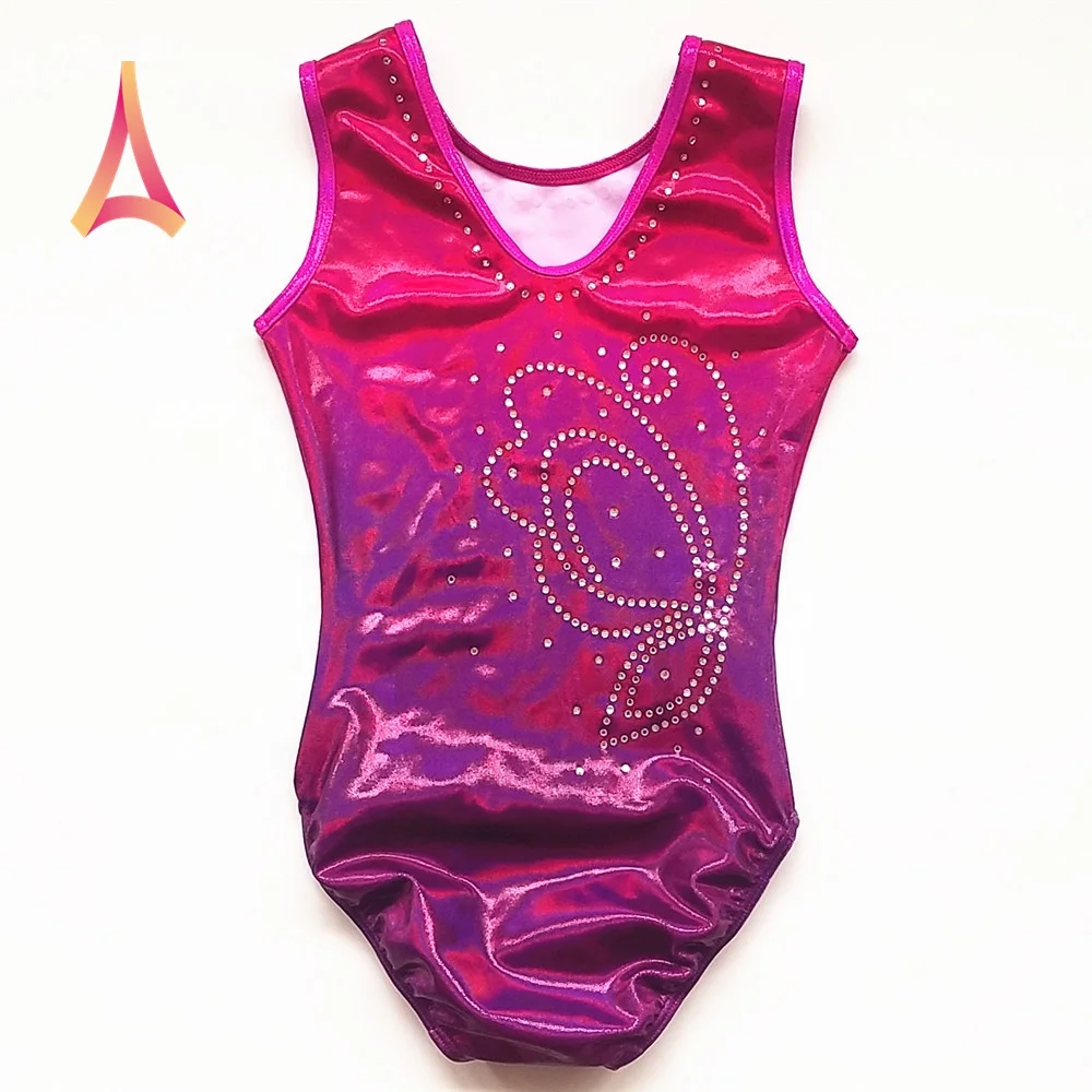 Butterfly rhinestone-embellished Shiny ombre Girls Leotards Gymnastics Apparel